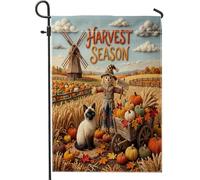 Bandiere da giardino con gatto siamese autunnale, 30,5 x 45,7 cm, double face, per esterni, autunnale, fattoria, raccolto, standard, verticale, in tela, per casa, spaventapasseri, campagna, cortile