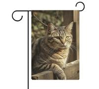 Bandiere da giardino con gatto su recinto in legno, 30,5 x 45,7 cm, bandiera estiva, bandiera floreale di benvenuto da giardino, decorazioni stagionali per le vacanze