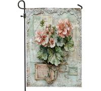 Bandiere da giardino con geranio da fattoria, 30,5 x 45,7 cm, double face, decorative esterne, rustiche, in tela, per la casa, per esterni, con fiori 3D
