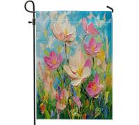 Bandiere da giardino con giglio dipinto primaverile, 30 x 45 cm, per esterni, bandiere verticali colorate floreali standard in lino per casa, fiori luminosi per cortile, cortile, prato, decorazione