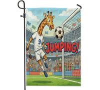 Bandiere da giardino con giraffa stagione calcistica 2026, 30,5 x 45,7 cm, double face, per esterni, motivo animali selvatici che saltano, bandiere standard in tela per casa, cortile, cortile, prato