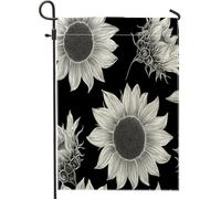 Bandiere da giardino con girasoli bianchi e neri, 30,5 x 45,7 cm, double face, per esterni, decorazione moderna, bandiera per casa, arte floreale per esterni, piccola bandiera per prato