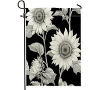 Bandiere da giardino con girasoli bianchi e neri, 30,5 x 45,7 cm, double face, per esterni, decorazione moderna, bandiera per casa in tela, semplice fiore per esterni, piccola bandiera per prato