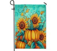 Bandiere da giardino con girasoli retrò autunnali 30,5 x 45,7 cm, double face per esterni, bandiere per casa verticali standard autunnali con zucca Groovy, bandiere per casa, vintage per cortile