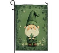 Bandiere da giardino con gnomo di San Patrizio, 30,5 x 45,7 cm, double face, per decorazione esterna, bandiera vintage in tela con trifogli, leprechaun, leprechaun, divertente festa all'aperto