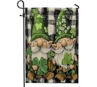Bandiere da giardino con gnomo di San Patrizio, 30,5 x 45,7 cm, double face, per decorazione esterna, bandiera vintage in tela con leprechaun a quadri, bandiera in tela da cortile, piccola bandiera