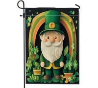 Bandiere da giardino con gnomo di San Patrizio, 30,5 x 45,7 cm, double face, per decorazione esterna, carta tagliata artigianale, leprechaun trifoglio, bandiera in tela per cortile, piccola bandiera