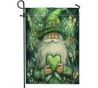 Bandiere da giardino con gnomo di San Patrizio, 30,5 x 45,7 cm, double face, per decorazioni esterne, fantasia, leprechaun trifoglio, bandiera per casa, divertente festa all'aperto, piccola bandiera