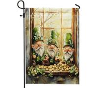 Bandiere da giardino con gnomo di San Patrizio, 30,5 x 45,7 cm, double face, per esterni, finestre, leprechaun trifoglio, bandiere verticali standard per la casa, bandiere rustiche per vacanze