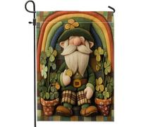 Bandiere da giardino con gnomo di San Patrizio, 30,5 x 45,7 cm, double face, per esterni, in feltro di lana, stile leprechaun trifoglio, bandiera per la casa, piccola bandiera arcobaleno per esterni