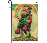 Bandiere da giardino con gnomo di San Patrizio, 30,5 x 45,7 cm, double face, per esterni, vintage, trifogli, leprechaun, bandierine standard per la casa, divertenti bandiere per la casa, per vacanze