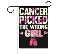 Bandiere da giardino con guantoni da boxe rosa "Cancer Picked The Wrong Girl", bandiere bifacciali per la sensibilizzazione sul cancro al seno, bandiere per le festività, decorazioni per esterni, 12,6
