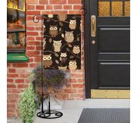 Bandiere da giardino con gufi marroni in stile cartone animato, 30,5 x 45,7 cm, doppia faccia, piccola bandiera da giardino, bandiere stagionali per Natale, fattoria, decorazioni esterne