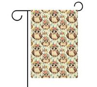 Bandiere da giardino con gufo carino che indossa una ghirlanda, bandiere bifacciali per le feste, decorazioni per esterni, 12,6 x 18,5 pollici