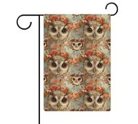 Bandiere da giardino con gufo carino che indossa una ghirlanda, bandiere bifacciali per le feste, decorazioni per esterni, 12,6 x 18,5 pollici
