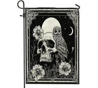 Bandiere da giardino con gufo gotico horror di Halloween, 30,5 x 45,7 cm, double face, decorazione esterna, motivo scheletro gotico spaventoso vintage, bandiera per casa da cortile, raccapricciante