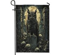 Bandiere da giardino con gufo gotico horror di Halloween, 30,5 x 45,7 cm, double face, decorazione esterna, motivo scheletro spaventoso vintage, bandiera per casa da cortile, piccola bandiera da