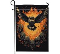 Bandiere da giardino con gufo gotico horror di Halloween, 30,5 x 45,7 cm, double face, per esterni, motivo scheletro spaventoso anime, bandiere per casa in tela standard, raccapricciante vintage per