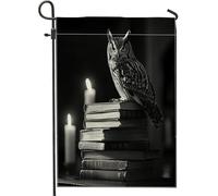 Bandiere da giardino con gufo horror di Halloween, 30,5 x 45,7 cm, double face, per esterni, stile vintage con libro magico e candela, bandiera per la casa, raccapricciante per cortile