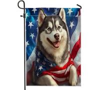 Bandiere da giardino con husky del 4 luglio, 30,5 x 45,7 cm, per esterni, bandiere verticali standard in lino per cani, per casa, animali domestici, cortile, cortile, prato, decorazione per esterni