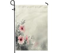 Bandiere da giardino con ibisco giapponese, 30,5 x 45,7 cm, double face, per decorazioni esterne, piccole bandiere in tela Aisa con fiori cinesi, bandiere da giardino per esterni