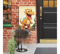 Bandiere da giardino con immagini di dinosauri dei cartoni animati, 30,5 x 45,7 cm, doppia faccia, piccola bandiera da giardino, bandiere stagionali per Natale, fattoria, decorazioni esterne