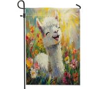 Bandiere da giardino con lama e alpaca primaverili, 30,5 x 45,7 cm, double-face, per esterni, motivo floreale colorato, bandiere per casa, cortile, cortile, prato