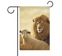 Bandiere da giardino con leone e pecora, 30,5 x 45,7 cm, doppia faccia, bandiera estiva da cortile, bandiere floreali da giardino, decorazioni stagionali per le vacanze