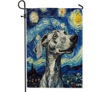 Bandiere da giardino con levriero dipinto a olio, 30,5 x 45,7 cm, per esterni, divertenti bandiere verticali in lino per la casa, divertenti bandiere per il cortile del cortile del prato decorazione