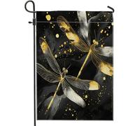 Bandiere da giardino con libellula astratta moderna 30,5 x 45,7 cm, double face, decorazione esterna, nera, contemporanea, con insetti, bandiera per casa, arte all'aperto, piccola bandiera per prato