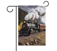 Bandiere da giardino con locomotiva a vapore, 30,5 x 45,7 cm, double-face, per esterni, stagionali, per patio, cortile, terrazza, veranda, giardino, terrazza, balcone, prato, decorazione per la casa