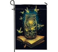 Bandiere da giardino con lucciole in barattolo, 30,5 x 45,7 cm, per esterni, con insetti magici psichedelici, bandiere verticali standard in lino per casa, cortile, cortile, prato, decorazione per