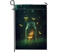 Bandiere da giardino con lucciole in barattolo, 30,5 x 45,7 cm, per esterni, foresta, insetti, bandiere verticali standard in lino per casa, fantastiche e divertenti, per cortile, cortile, prato