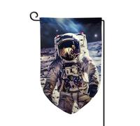 Bandiere da giardino con luna da viaggio con astronauta degli Stati Uniti, verticale, doppia faccia, 30,5 x 45,7 cm, bandiera stagionale, primavera, estate, vacanze, casale, cortile, decorazione da