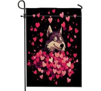 Bandiere da giardino con lupo di San Valentino, 30,5 x 45,7 cm, double face, per esterni, divertente e carino, motivo a forma di cuore, animali selvatici, bandiere standard per casa, cortile, cortile