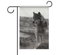 Bandiere da giardino con lupo sull'erba primaverile estate 30,5 x 45,7 cm, double face, bandiere e striscioni stagionali per esterni, per patio, cortile, terrazza, veranda, giardino, terrazza, balcone