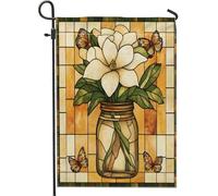 Bandiere da giardino con magnolie primaverili, 30,5 x 45,7 cm, su entrambi i lati, per esterni, con fiori e foglie in vetro colorato, piccole bandiere per la casa, in iuta floreale, per esterni