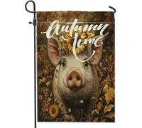 Bandiere da giardino con maiale autunnale, 30,5 x 45,7 cm, double face, per esterni, paesaggi in tela verticale, bandiere per casa, cortile, cortile, prato