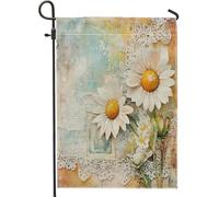 Bandiere da giardino con margherite da fattoria, 30,5 x 45,7 cm, double face, decorative esterne, rustiche, in tela, per la casa, per esterni, con fiori 3D