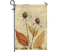 Bandiere da giardino con margherite retrò autunnali 30,5 x 45,7 cm, double face, per esterni, strana fattoria autunnale, floreale, standard verticale, in tela, bandiere vintage per cortile, cortile e