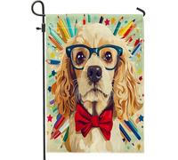 Bandiere da giardino con matite per cani Cocker Spaniel, 30,5 x 45,7 cm, per esterni, divertente per rientro a scuola, bandiere verticali standard in lino per casa i animali domestici