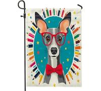Bandiere da giardino con matite per cani levriero, 30,5 x 45,7 cm, double face, decorazione per esterni, divertente bandiera per il ritorno a scuola, bandiera in tela per la casa, per animali