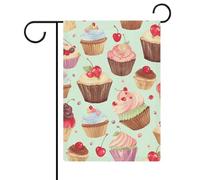 Bandiere da giardino con motivo a cupcake, 30,5 x 45,7 cm, doppia faccia, bandiera estiva da cortile, bandiere floreali da giardino di benvenuto, decorazioni stagionali per le vacanze