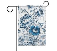 Bandiere da giardino con motivo floreale blu e bianco, 30,5 x 45,7 cm, double face, per esterni, bandiere e striscioni stagionali per patio, cortile, terrazza, veranda, giardino, terrazza, balcone