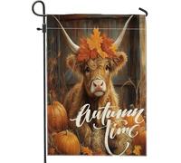 Bandiere da giardino con mucca delle Highland autunnali, 30,5 x 45,7 cm, double face, per esterni, decorazione autunnale, bandiera per la casa, in tela, rustica, divertente, per esterni, piccola