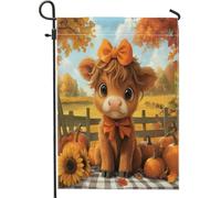 Bandiere da giardino con mucca delle Highland autunnali, 30,5 x 45,7 cm, double face, per esterni, decorazione per esterni, bandiera per la casa in tela con zucca, per bambini, divertente per esterni