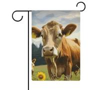 Bandiere da giardino con mucca marrone animale, 30,5 x 45,7 cm, doppia faccia, bandiera estiva, bandiera floreale di benvenuto da giardino, decorazioni stagionali per le vacanze