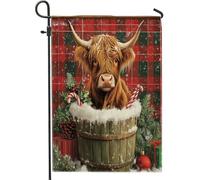 Bandiere da giardino con mucche delle Highland natalizie, 30,5 x 45,7 cm, double-face, per esterni, motivo scozzese in stile casale, bandiere per casa, cortile, cortile, prato, bandiere con animali