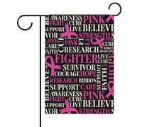 Bandiere da giardino con nastri rosa e parole sul cancro al seno, bandiere bifacciali per le festività, decorazioni per esterni, 12,6 x 18,5 pollici