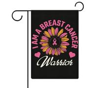 Bandiere da giardino con nastro rosa e girasole "I Am A Breast Cancer Warrior", bandiere bifacciali per le feste, per decorazioni da esterno, 12,6 x 18,5 pollici